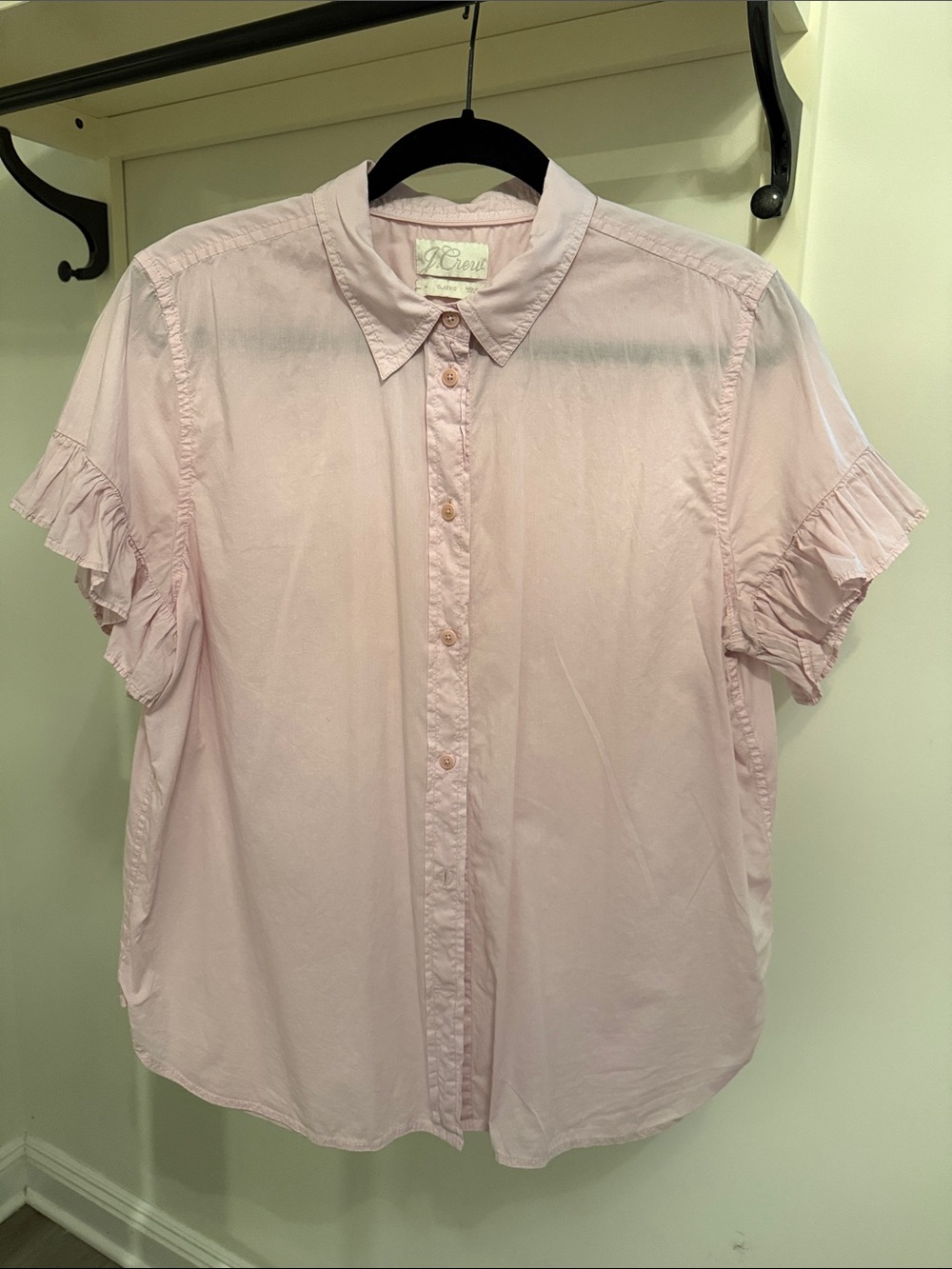 J. Crew Light Pink Ruffle Sleeve Button-Up Blouse